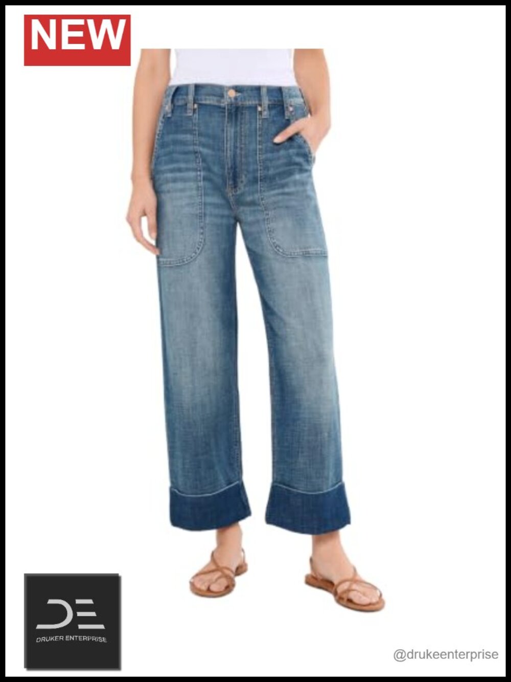 High-Rise Relaxed Straight Jeans with Utility Pockets